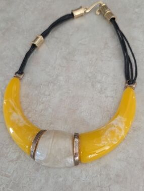 Vintage Yellow and Cream Statement Necklace with Gold Accents